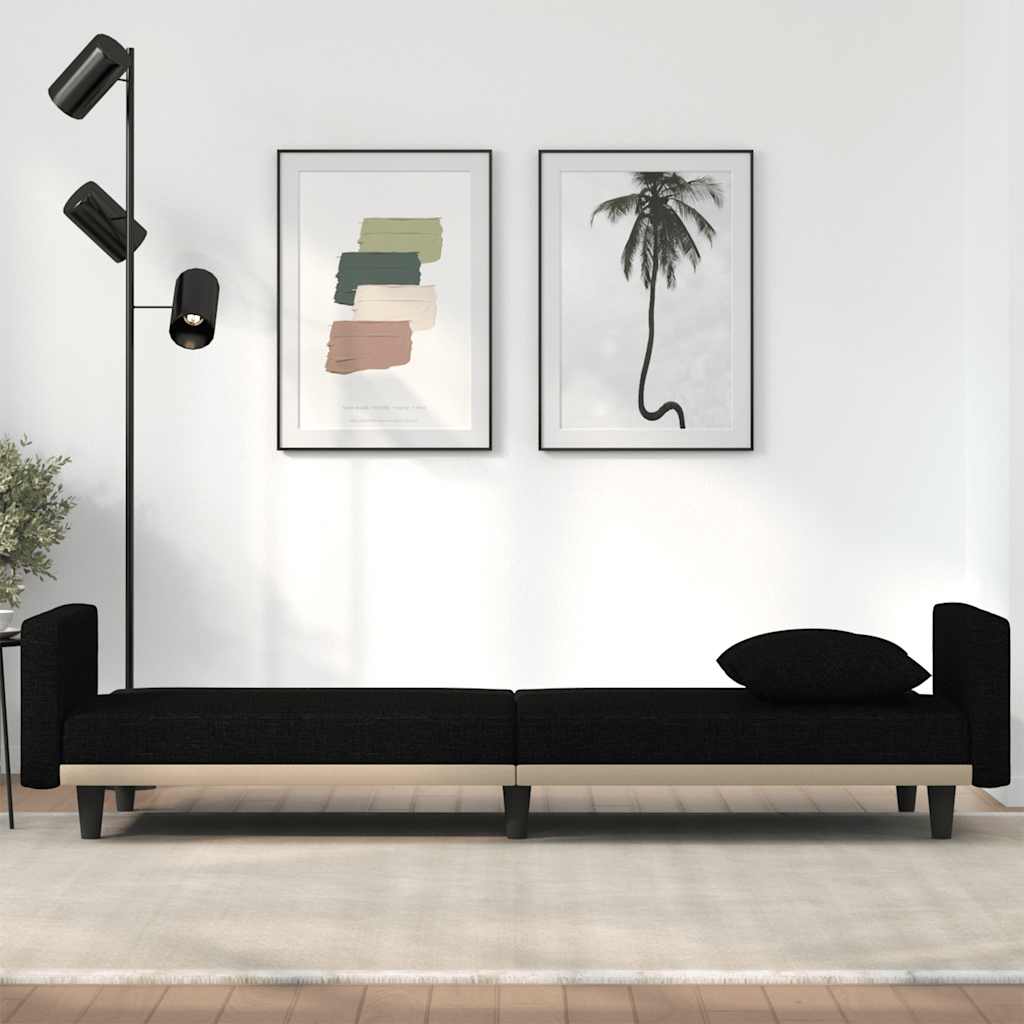 vidaXL Canapea extensibilă cu perne, negru, material textil