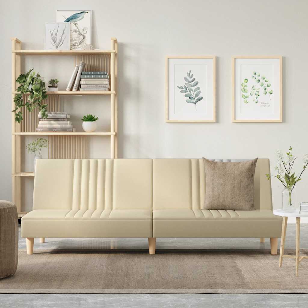 vidaXL Canapea extensibilă, crem, material textil vidaXL Canapea extensibilă, crem, material textil