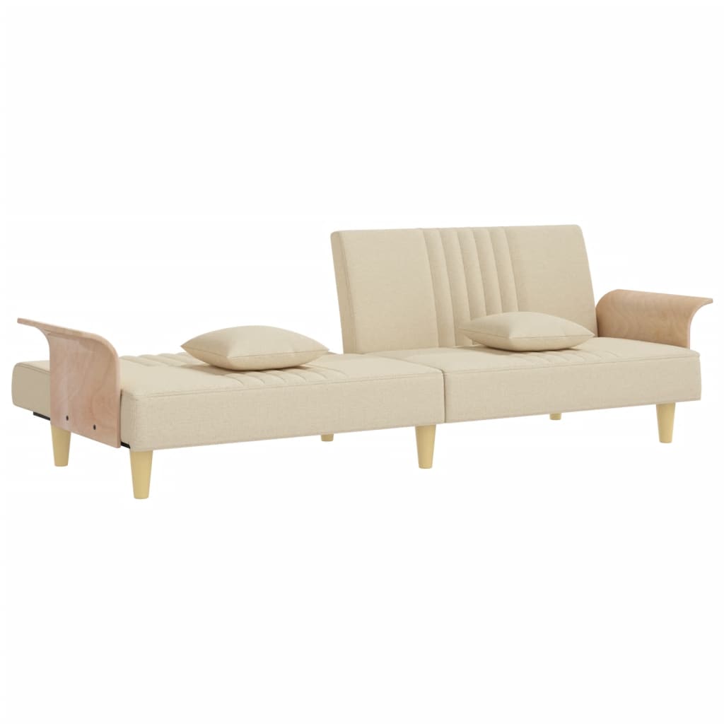 vidaXL Canapea extensibilă cu cotiere, crem, material textil