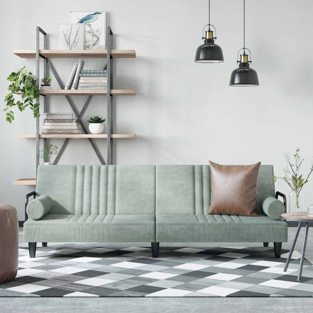 vidaXL Canapea extensibilă cu cotiere, gri deschis, catifea vidaXL Canapea extensibilă cu cotiere, gri deschis, catifea
