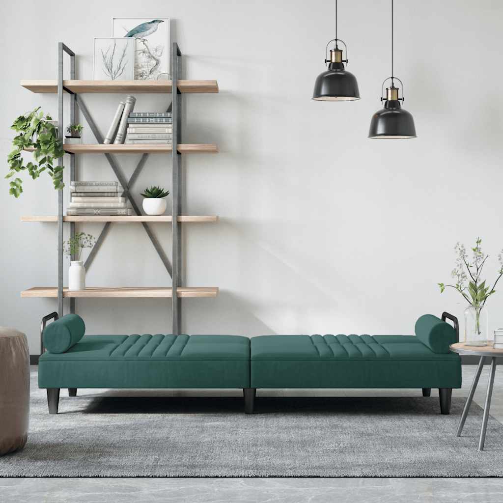 vidaXL Canapea extensibilă cu cotiere, verde închis, catifea