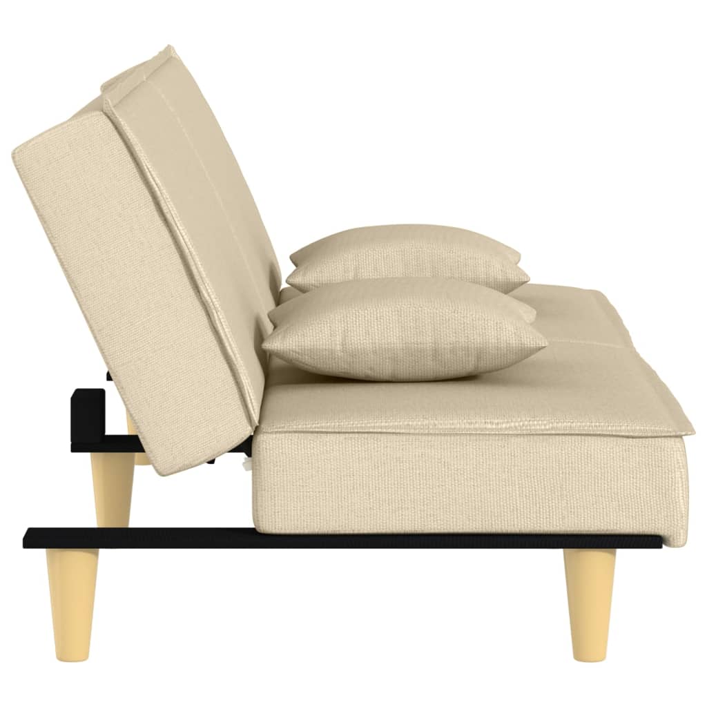 vidaXL Canapea extensibilă, crem, material textil vidaXL Canapea extensibilă, crem, material textil