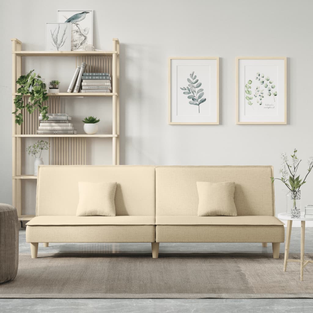 vidaXL Canapea extensibilă, crem, material textil vidaXL Canapea extensibilă, crem, material textil
