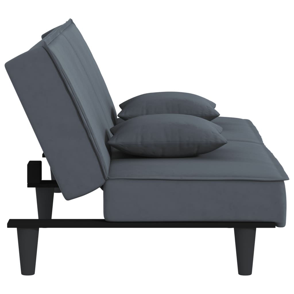 vidaXL Canapea extensibilă, gri închis, catifea vidaXL Canapea extensibilă, gri închis, catifea