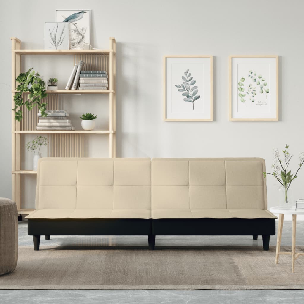 vidaXL Canapea extensibilă, crem, material textil vidaXL Canapea extensibilă, crem, material textil