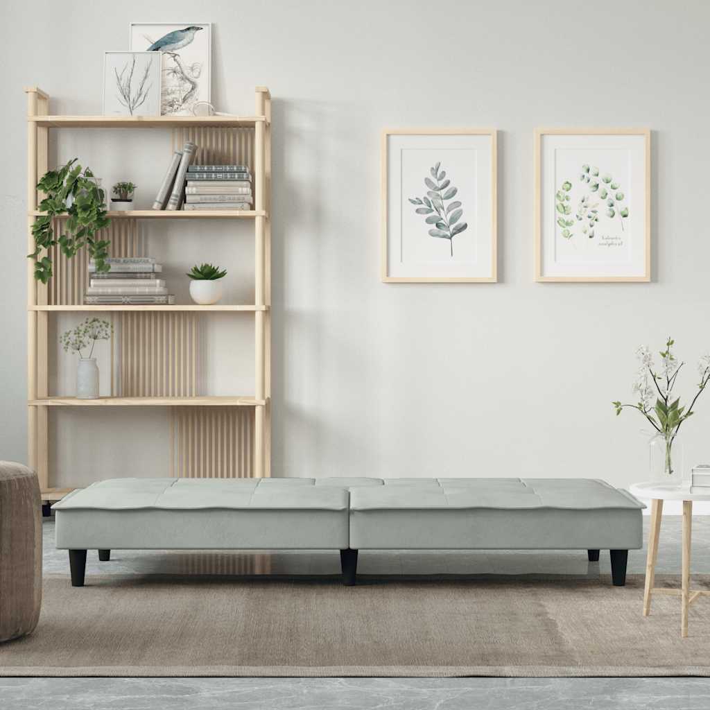 vidaXL Canapea extensibilă cu suporturi de pahar, gri deschis, catifea