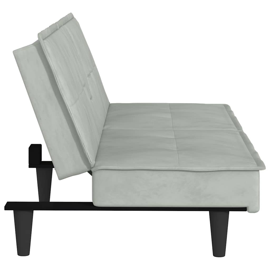 vidaXL Canapea extensibilă cu suporturi de pahar, gri deschis, catifea