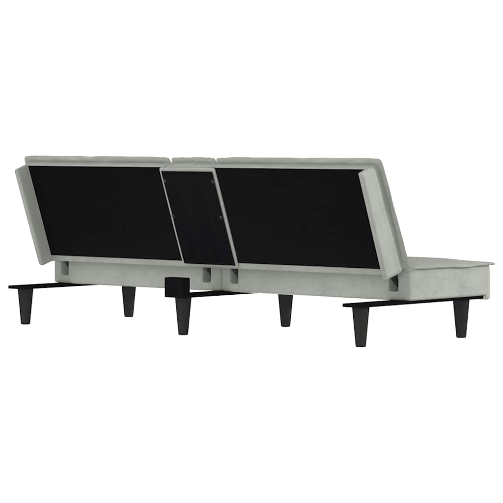 vidaXL Canapea extensibilă cu suporturi de pahar, gri deschis, catifea