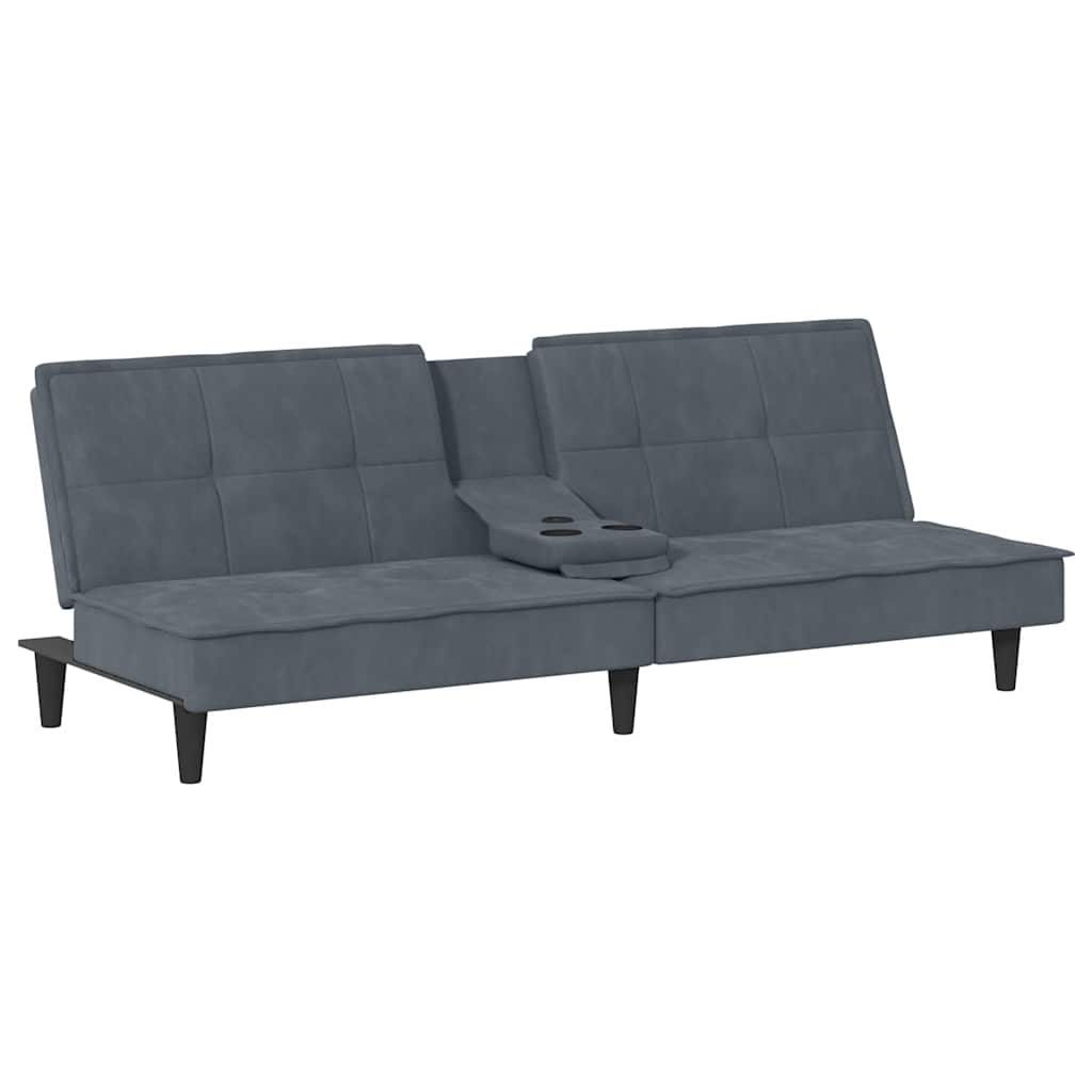 vidaXL Canapea extensibilă cu suporturi de pahar, gri închis, catifea