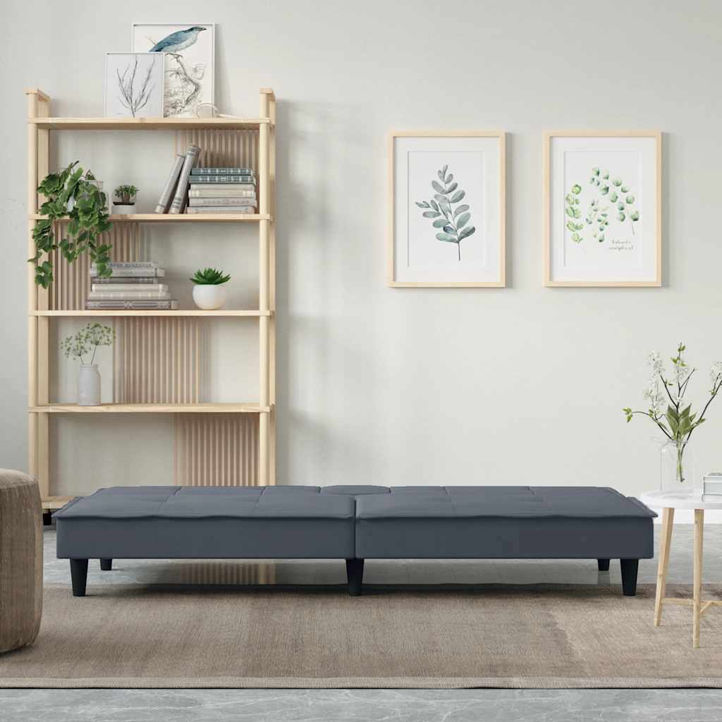 vidaXL Canapea extensibilă cu suporturi de pahar, gri închis, catifea