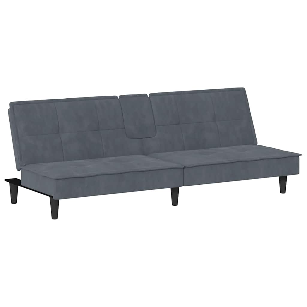 vidaXL Canapea extensibilă cu suporturi de pahar, gri închis, catifea