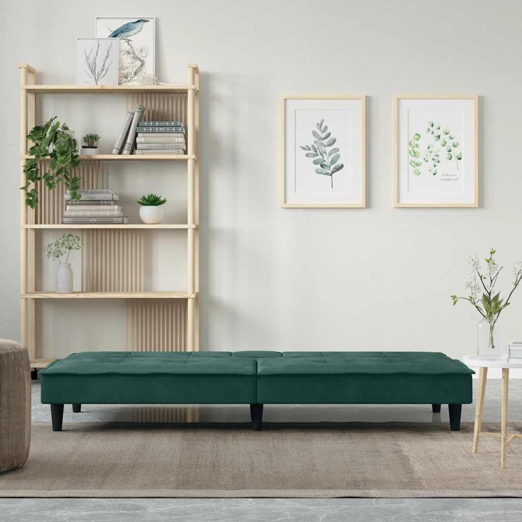 vidaXL Canapea extensibilă cu suporturi de pahar verde închis, catifea vidaXL Canapea extensibilă cu suporturi de pahar verde închis, catifea