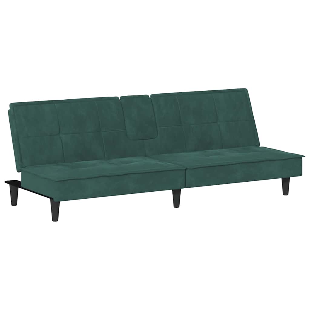 vidaXL Canapea extensibilă cu suporturi de pahar verde închis, catifea vidaXL Canapea extensibilă cu suporturi de pahar verde închis, catifea
