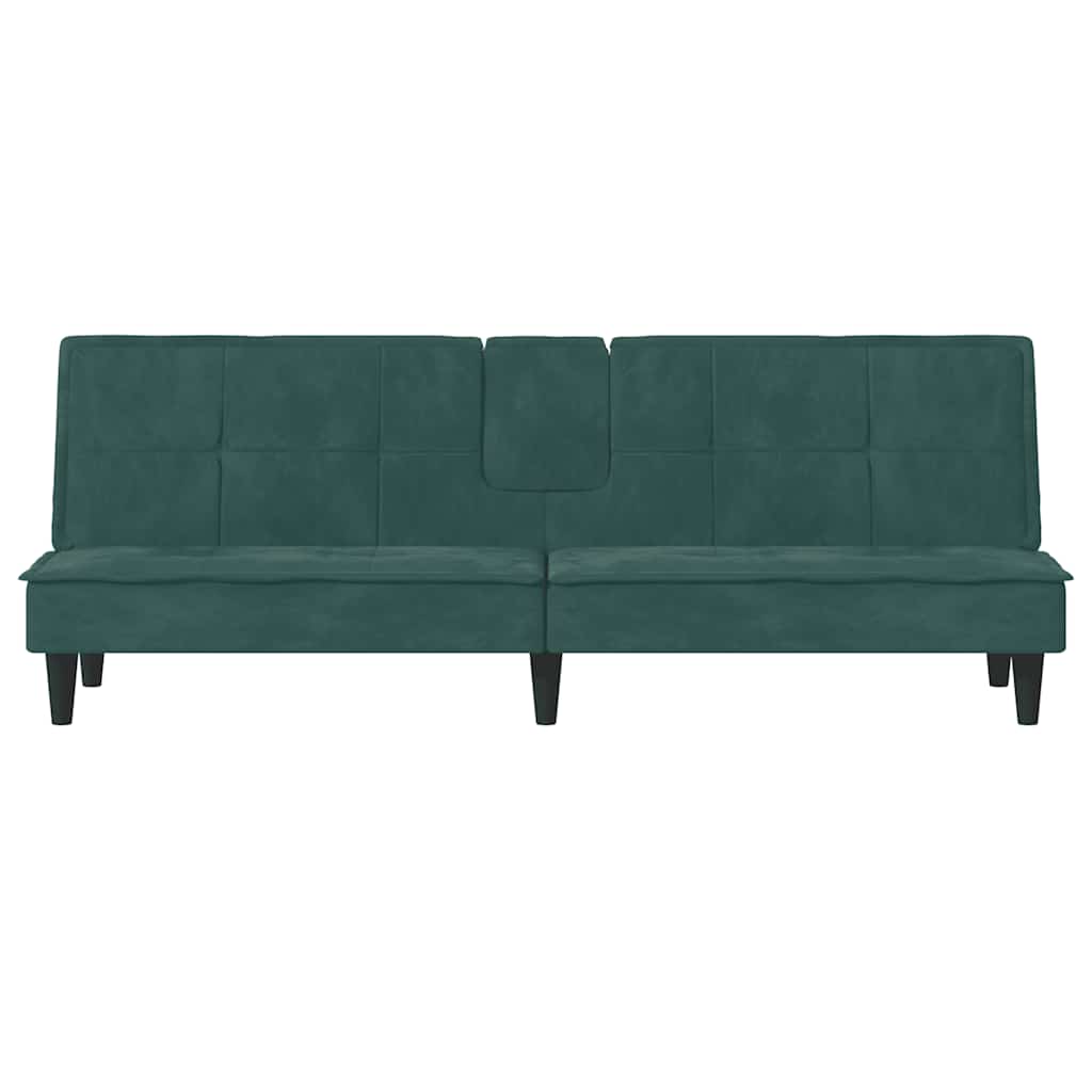 vidaXL Canapea extensibilă cu suporturi de pahar verde închis, catifea vidaXL Canapea extensibilă cu suporturi de pahar verde închis, catifea