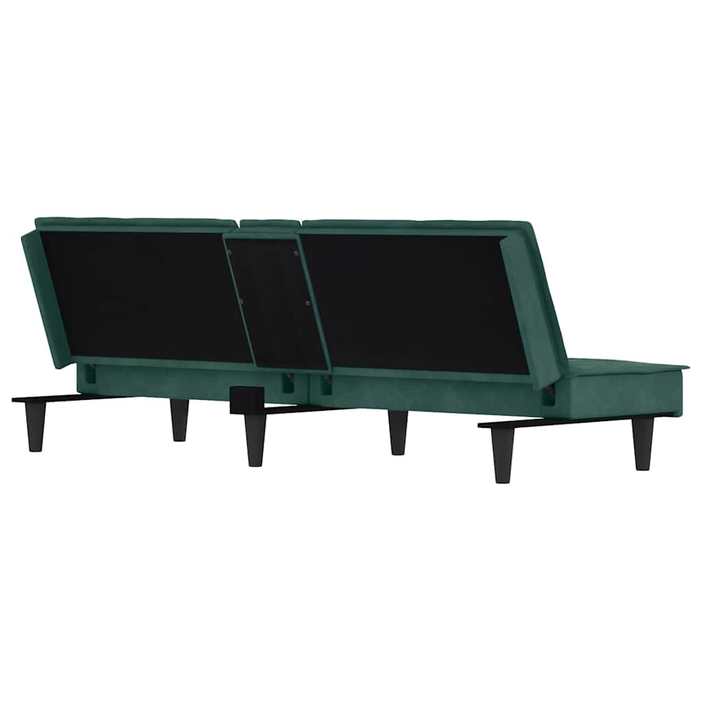 vidaXL Canapea extensibilă cu suporturi de pahar verde închis, catifea vidaXL Canapea extensibilă cu suporturi de pahar verde închis, catifea
