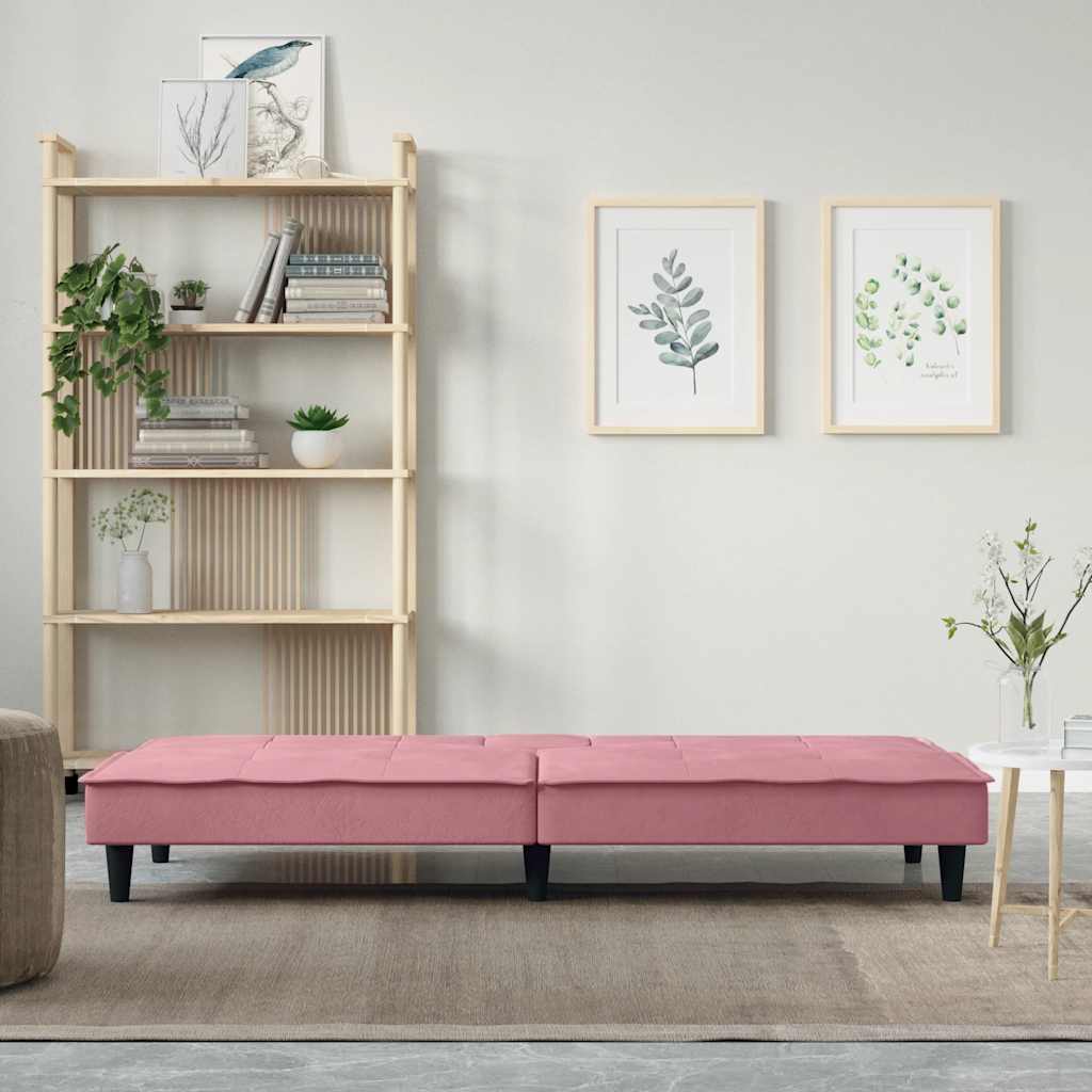 vidaXL Canapea extensibilă cu suporturi de pahare, roz, catifea