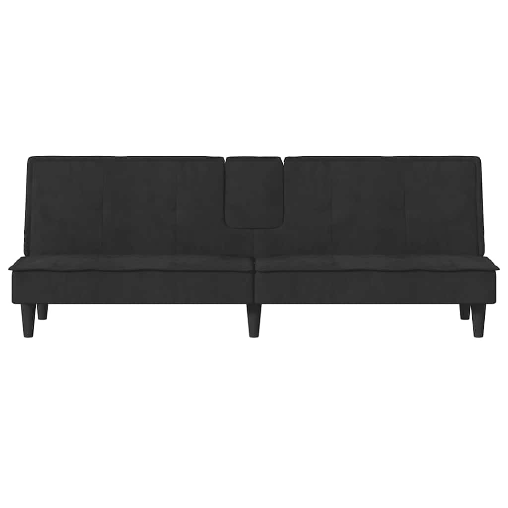 vidaXL Canapea extensibilă cu suporturi de pahare, negru, catifea vidaXL Canapea extensibilă cu suporturi de pahare, negru, catifea