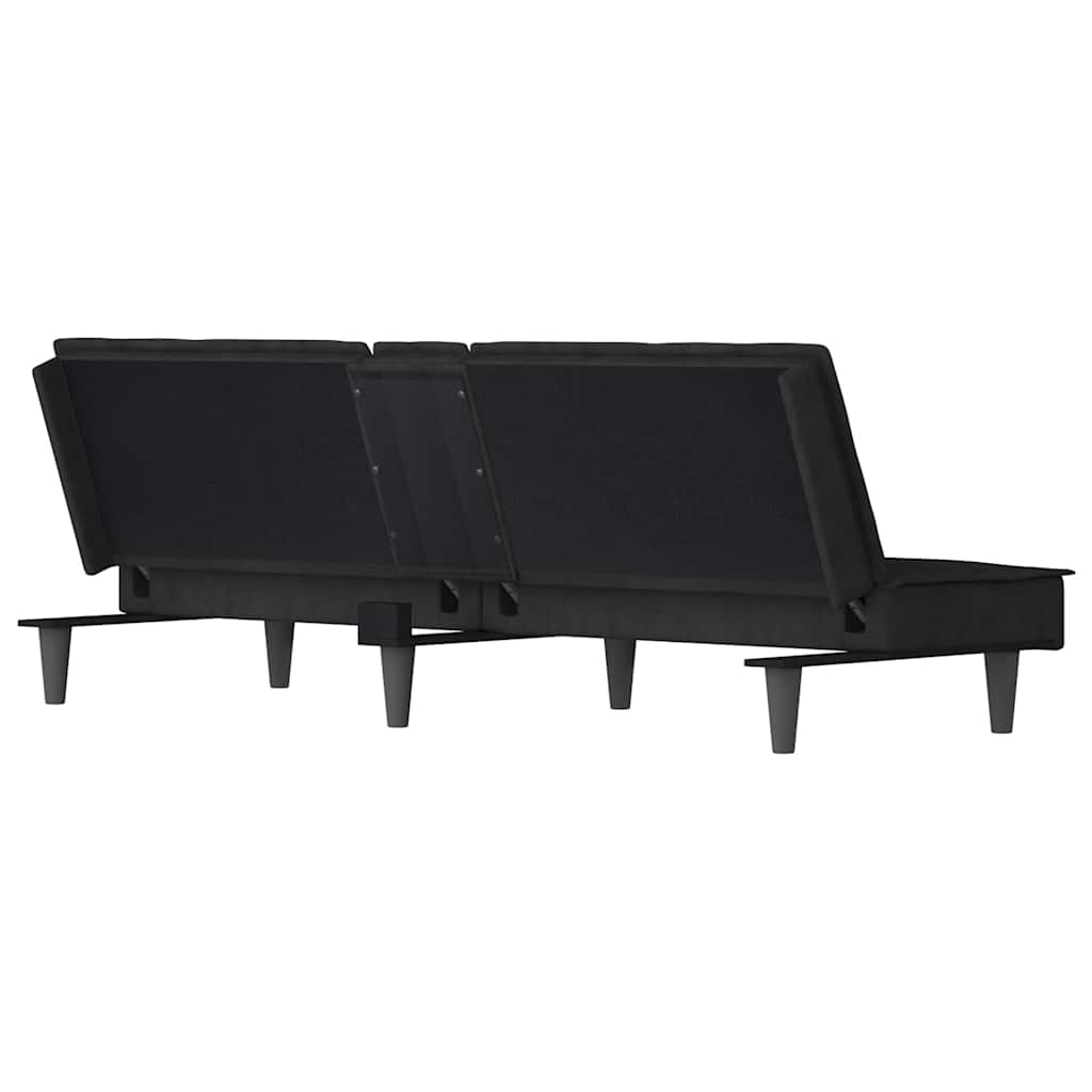 vidaXL Canapea extensibilă cu suporturi de pahare, negru, catifea vidaXL Canapea extensibilă cu suporturi de pahare, negru, catifea