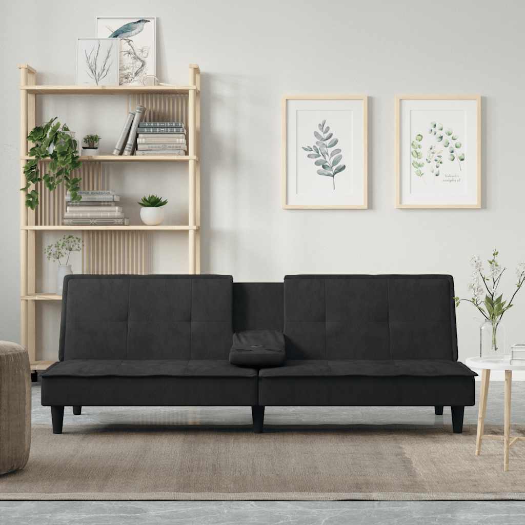 vidaXL Canapea extensibilă cu suporturi de pahare, negru, catifea vidaXL Canapea extensibilă cu suporturi de pahare, negru, catifea