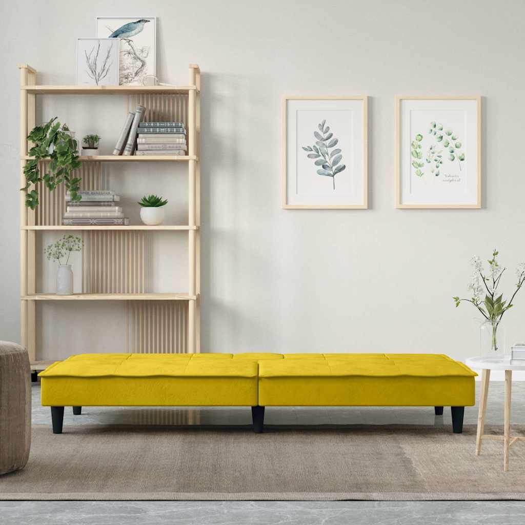 vidaXL Canapea extensibilă cu suporturi de pahare, galben, catifea