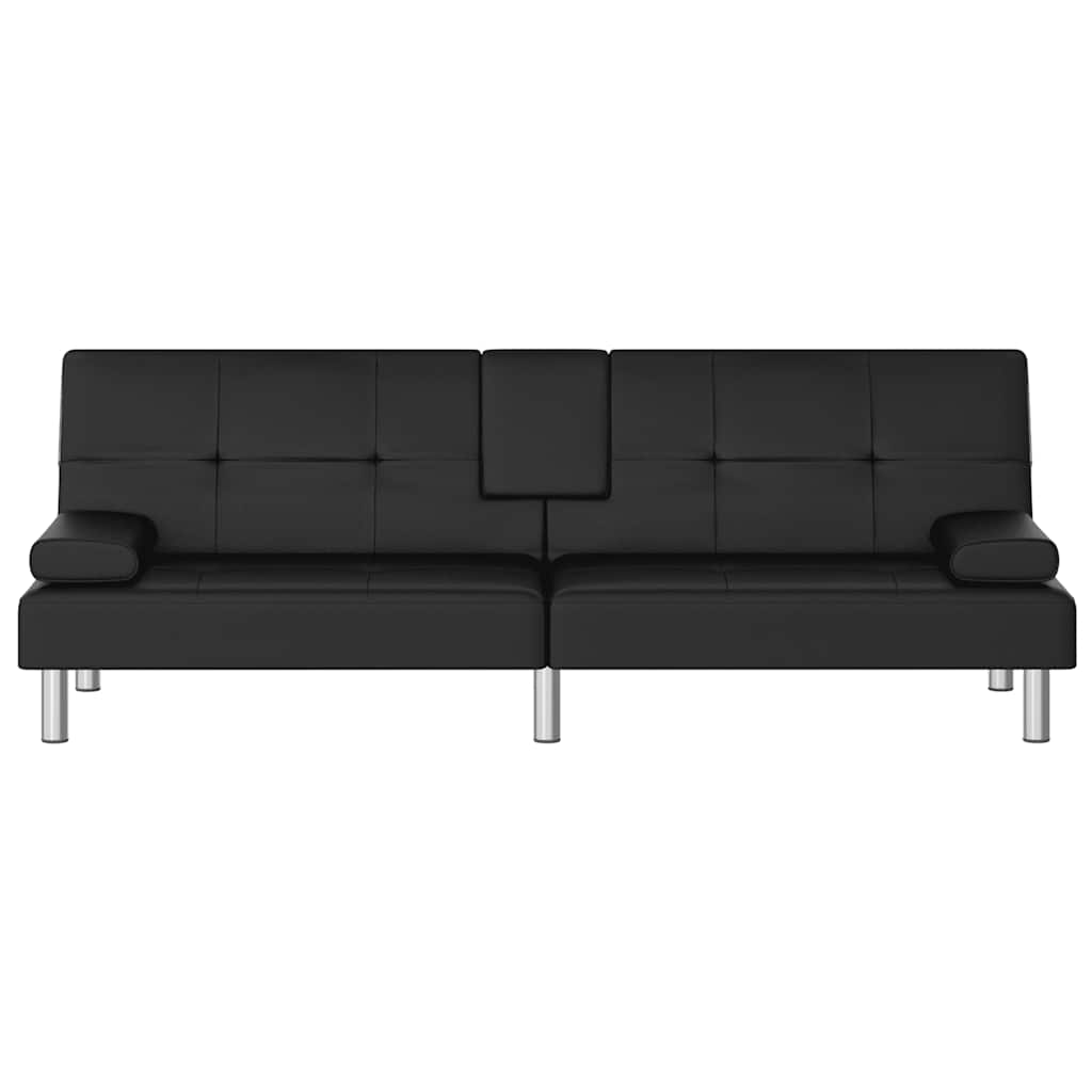 vidaXL Canapea extensibilă cu suporturi pahare, negru, piele ecologică