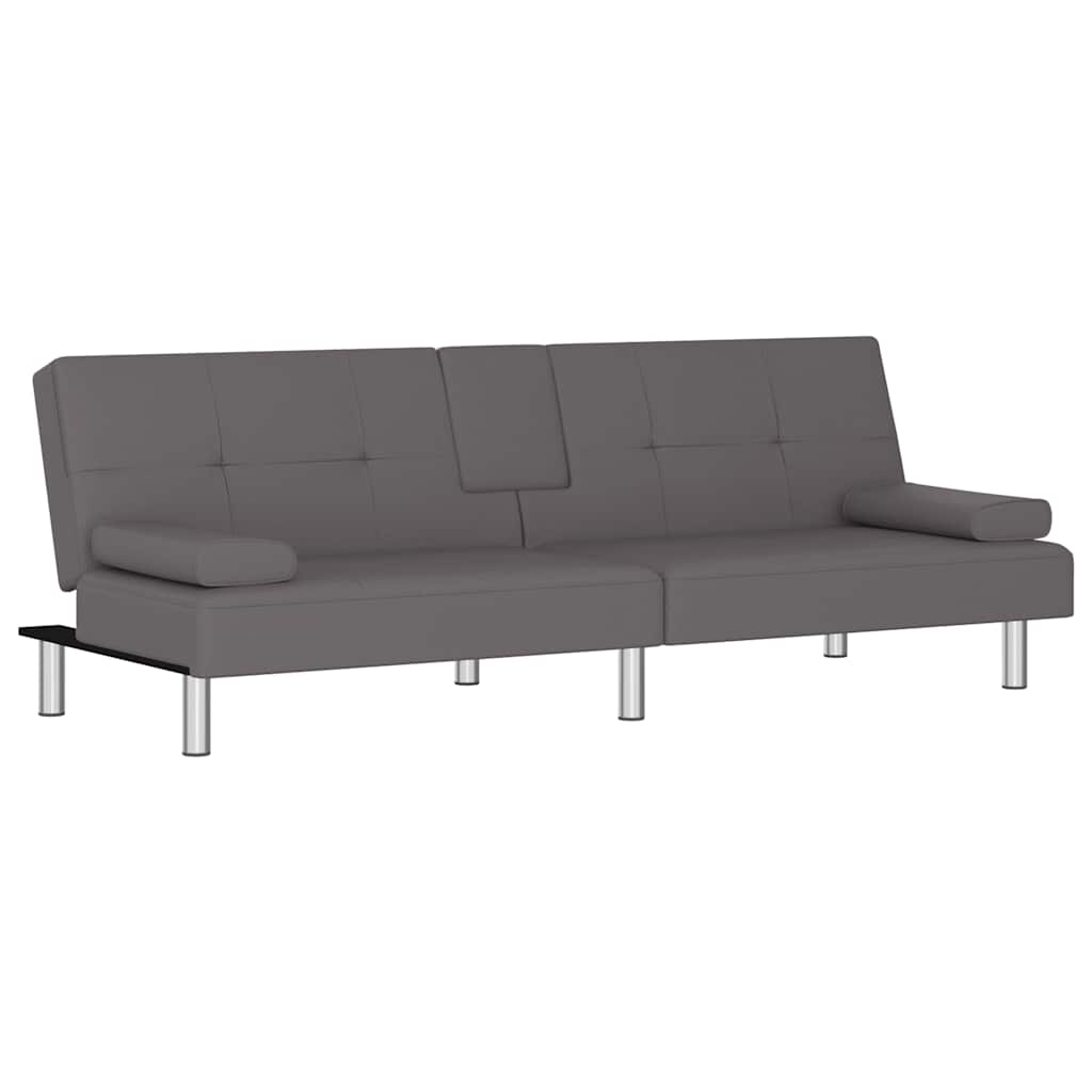 vidaXL Canapea extensibilă cu suporturi pahare, gri, piele ecologică
