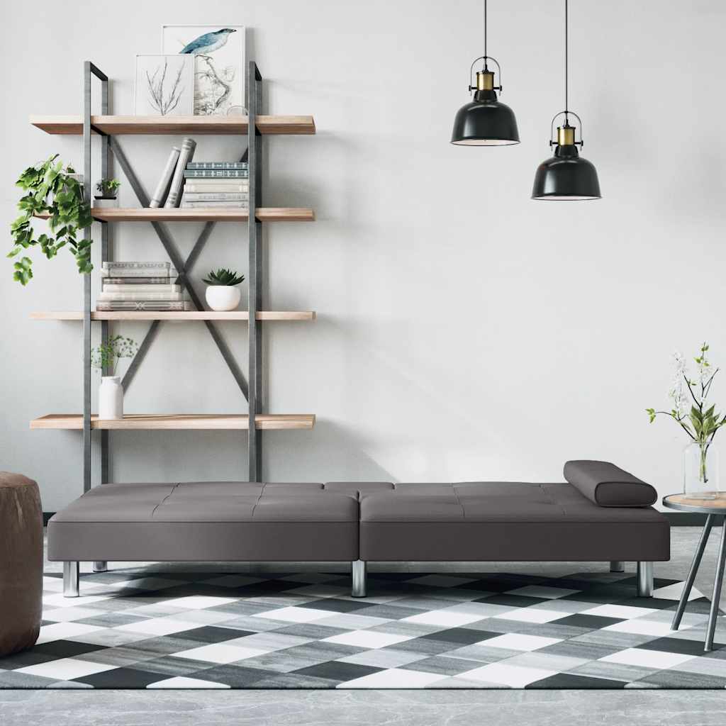 vidaXL Canapea extensibilă cu suporturi pahare, gri, piele ecologică