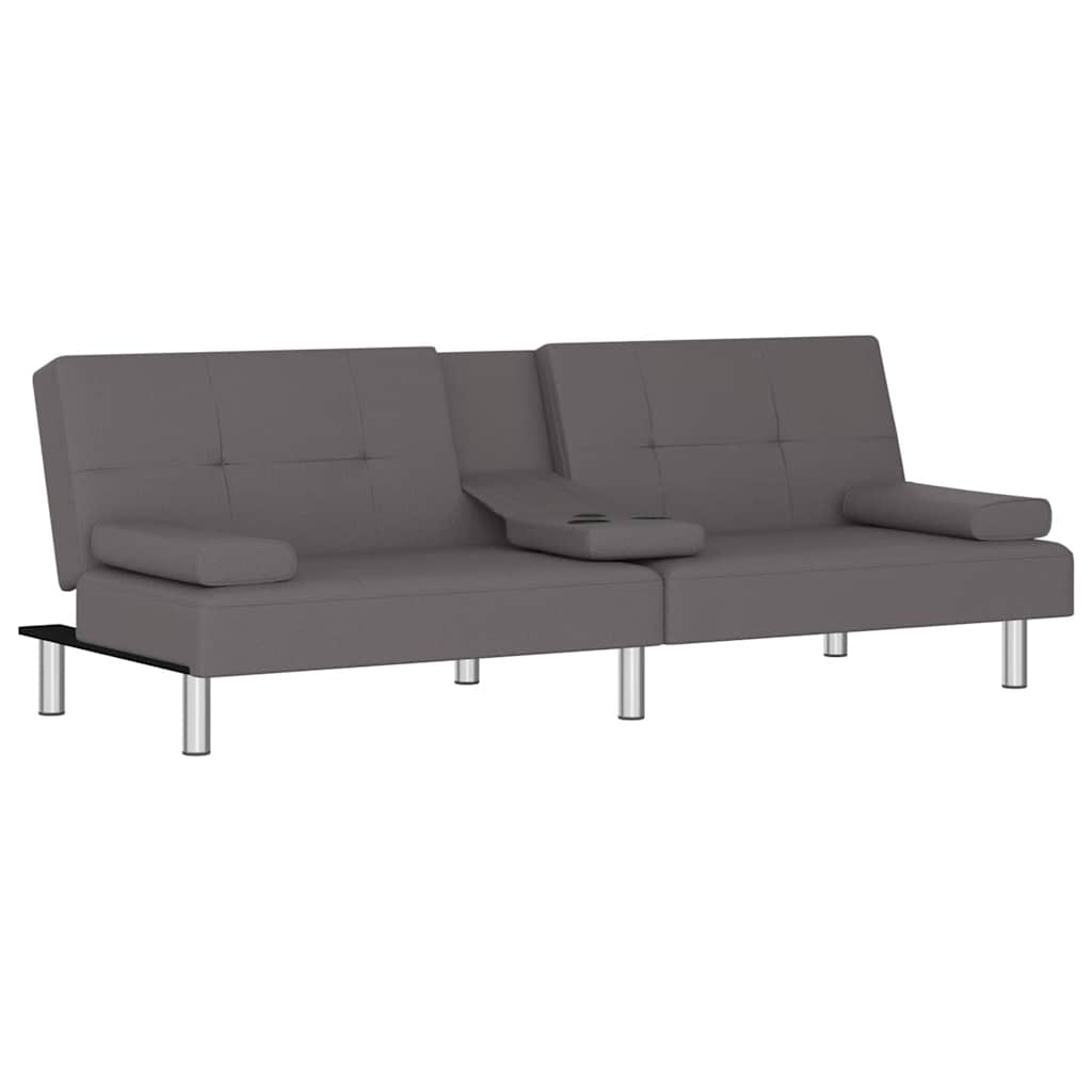vidaXL Canapea extensibilă cu suporturi pahare, gri, piele ecologică