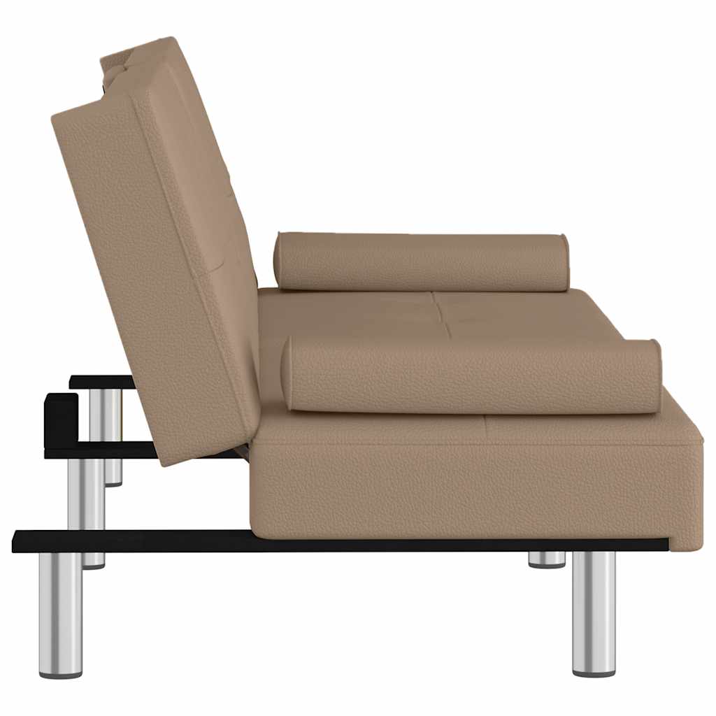 vidaXL Canapea extensibilă cu suport pahare, capucino, piele ecologică