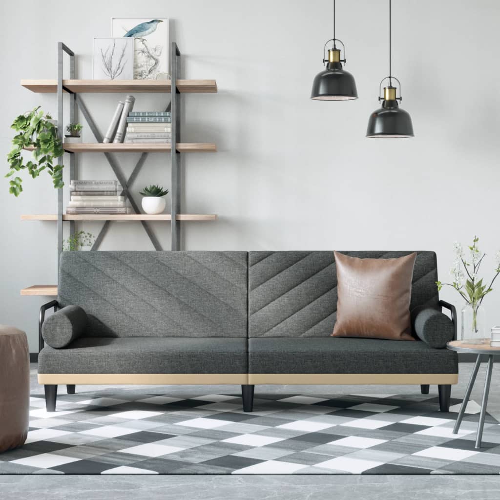 vidaXL Canapea extensibilă cu cotiere, gri închis, textil vidaXL Canapea extensibilă cu cotiere, gri închis, textil