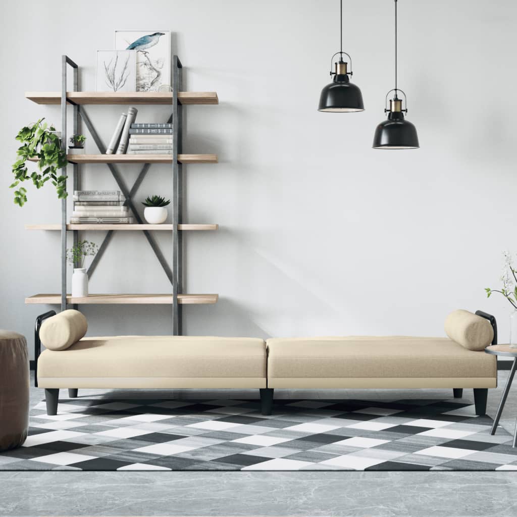 vidaXL Canapea extensibilă cu cotiere, crem, material textil