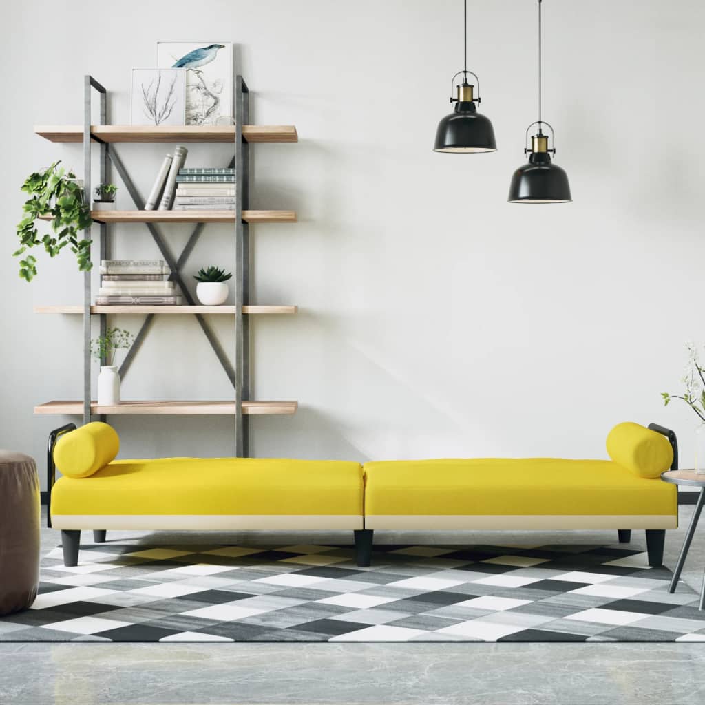 vidaXL Canapea extensibilă cu cotiere, galben deschis, textil