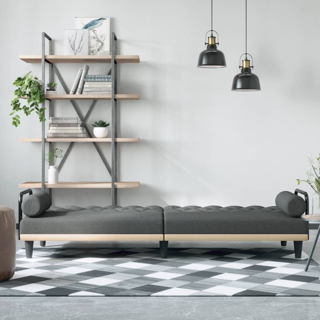 vidaXL Canapea extensibilă cu cotiere, gri închis, textil
