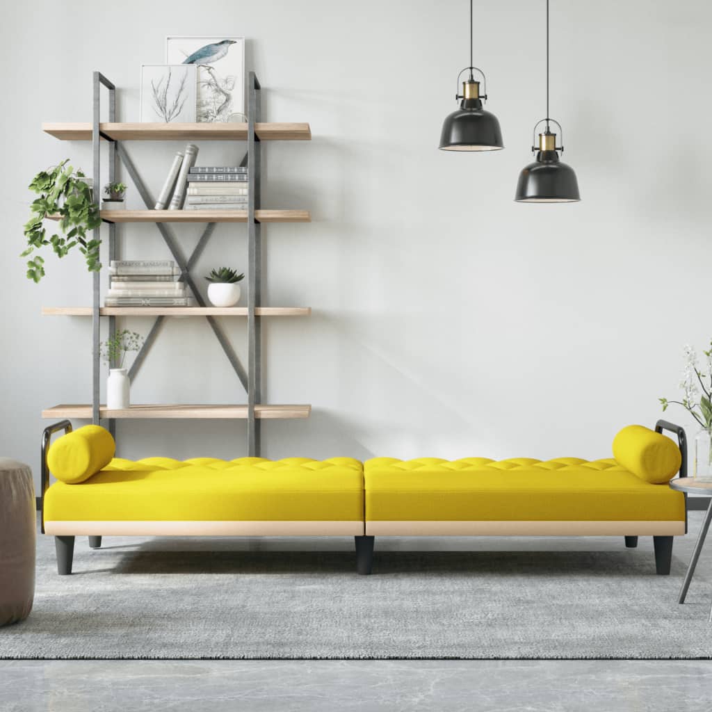 vidaXL Canapea extensibilă cu cotiere, galben deschis, textil