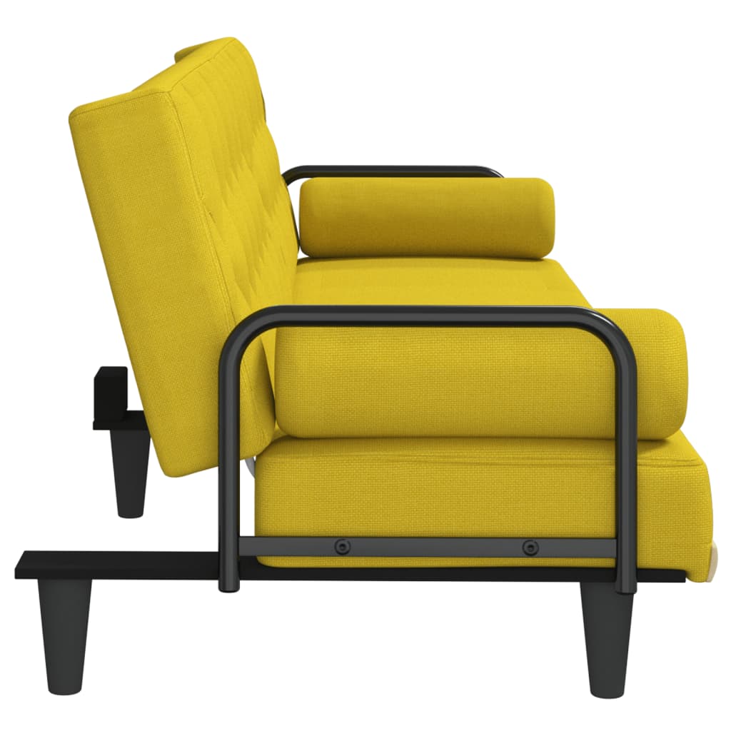 vidaXL Canapea extensibilă cu cotiere, galben deschis, textil