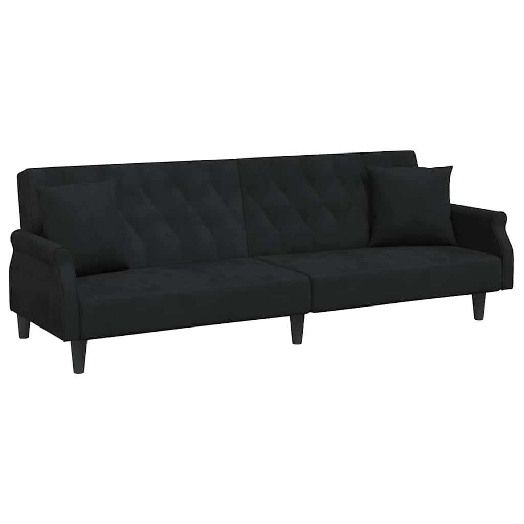 vidaXL Canapea extensibilă cu cotiere, negru, catifea