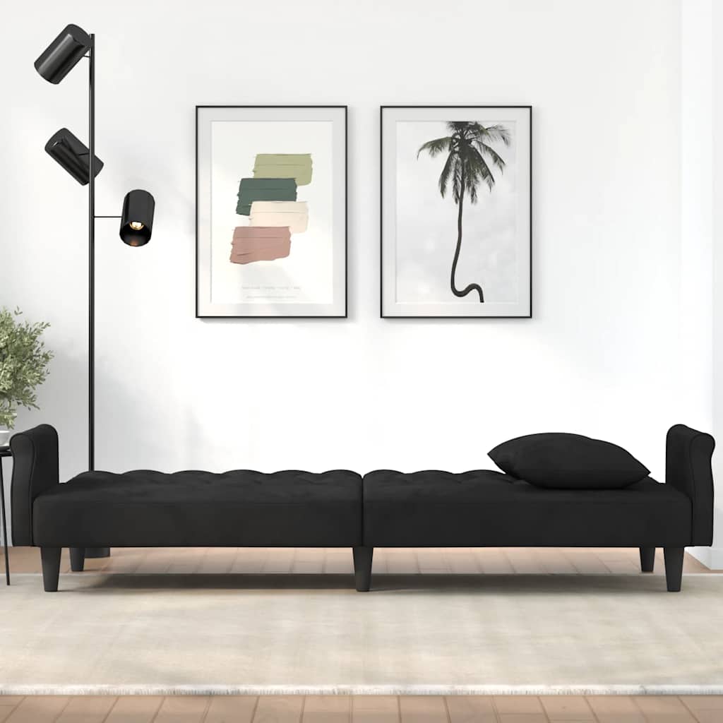 vidaXL Canapea extensibilă cu cotiere, negru, catifea