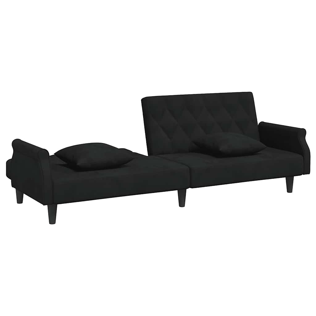 vidaXL Canapea extensibilă cu cotiere, negru, catifea