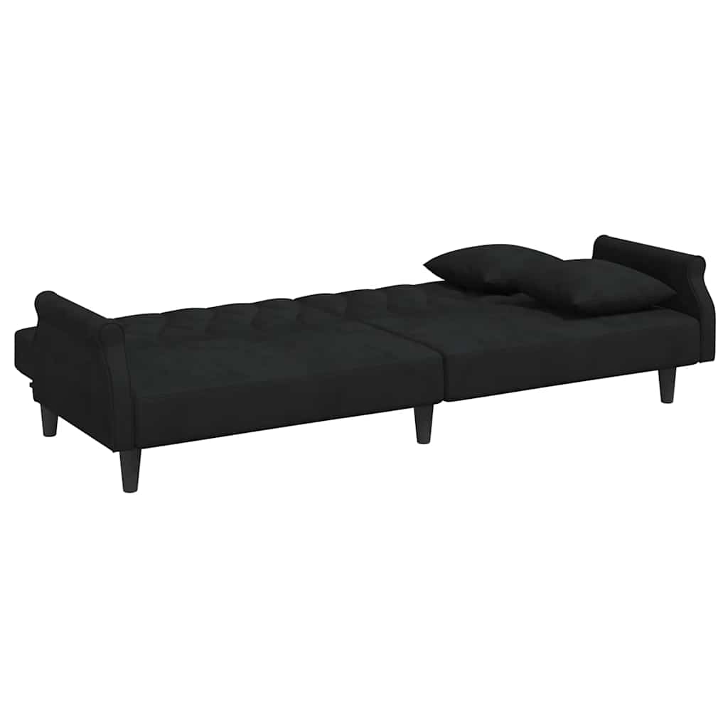 vidaXL Canapea extensibilă cu cotiere, negru, catifea