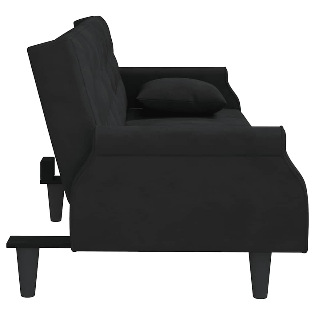 vidaXL Canapea extensibilă cu cotiere, negru, catifea