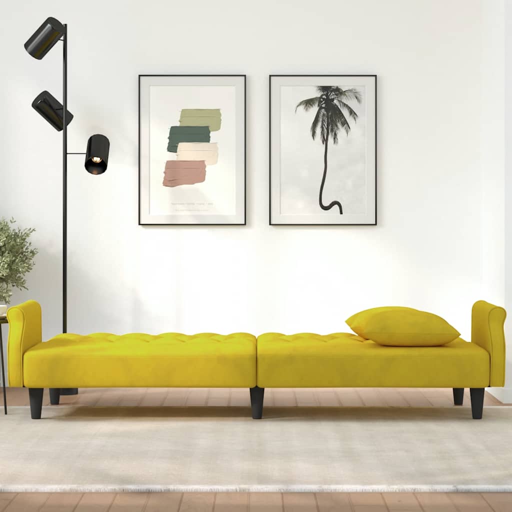 vidaXL Canapea extensibilă cu cotiere, galben, catifea