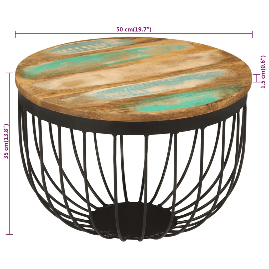 vidaXL Măsuță de cafea Ø50x35 cm, lemn masiv recuperat și oțel vidaXL Măsuță de cafea Ø50x35 cm, lemn masiv recuperat și oțel