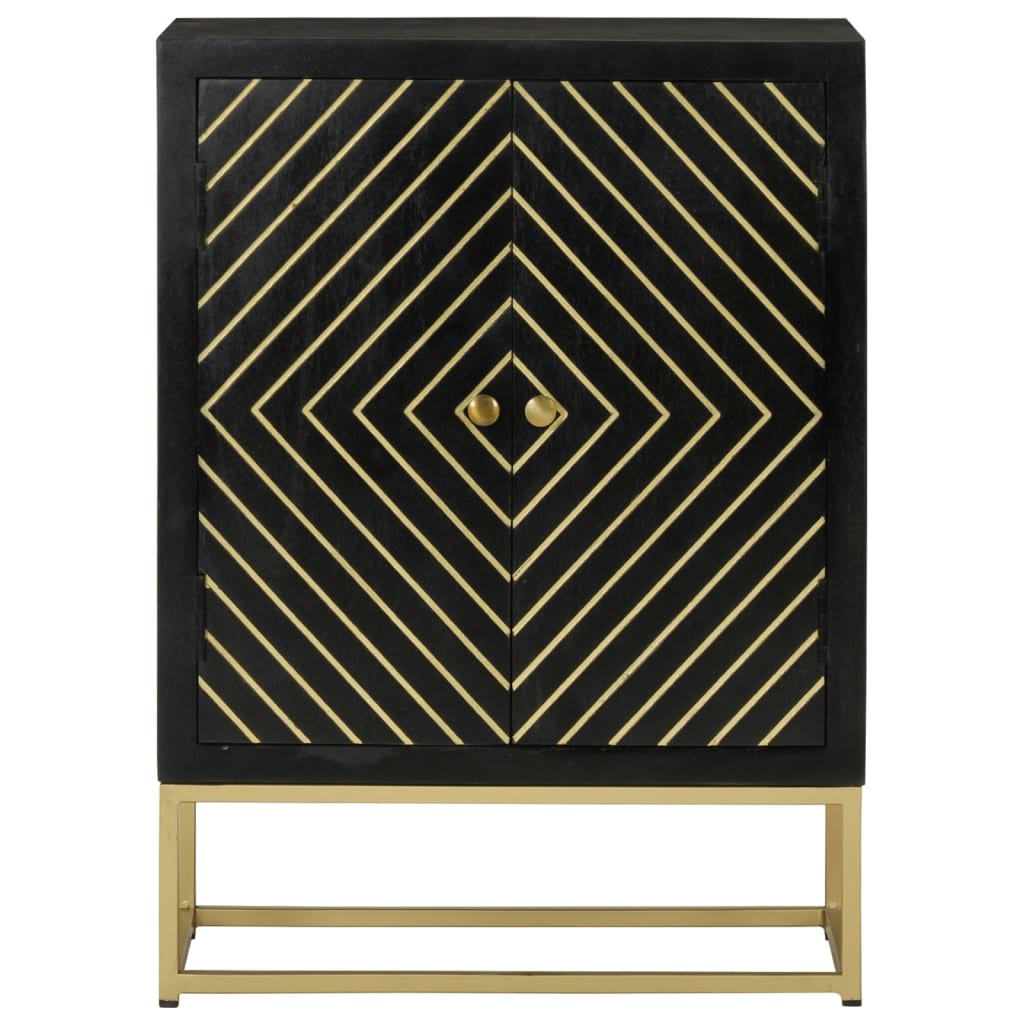 vidaXL Servantă cu 2 uși, negru/auriu, 55x30x75 cm, lemn masiv mango