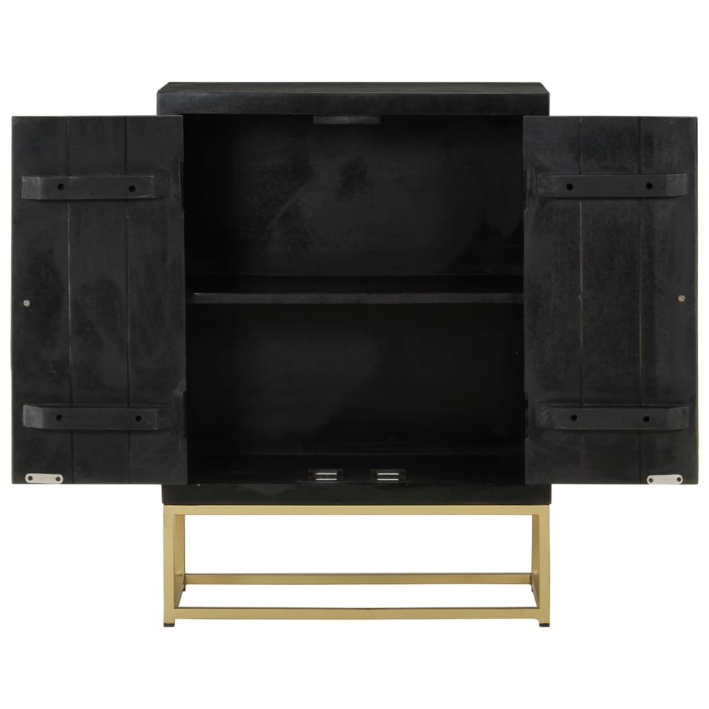 vidaXL Servantă cu 2 uși, negru/auriu, 55x30x75 cm, lemn masiv mango