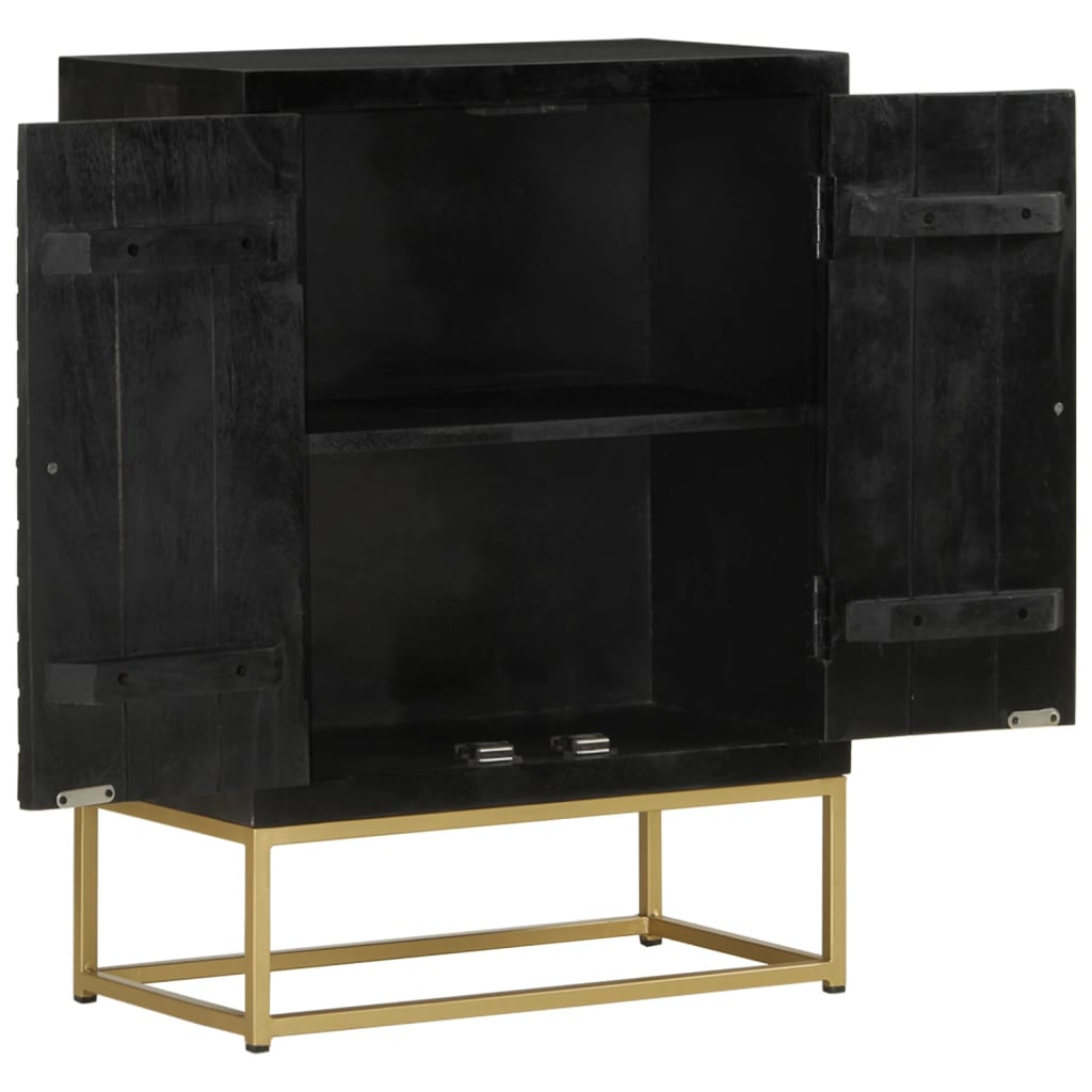 vidaXL Servantă cu 2 uși, negru/auriu, 55x30x75 cm, lemn masiv mango