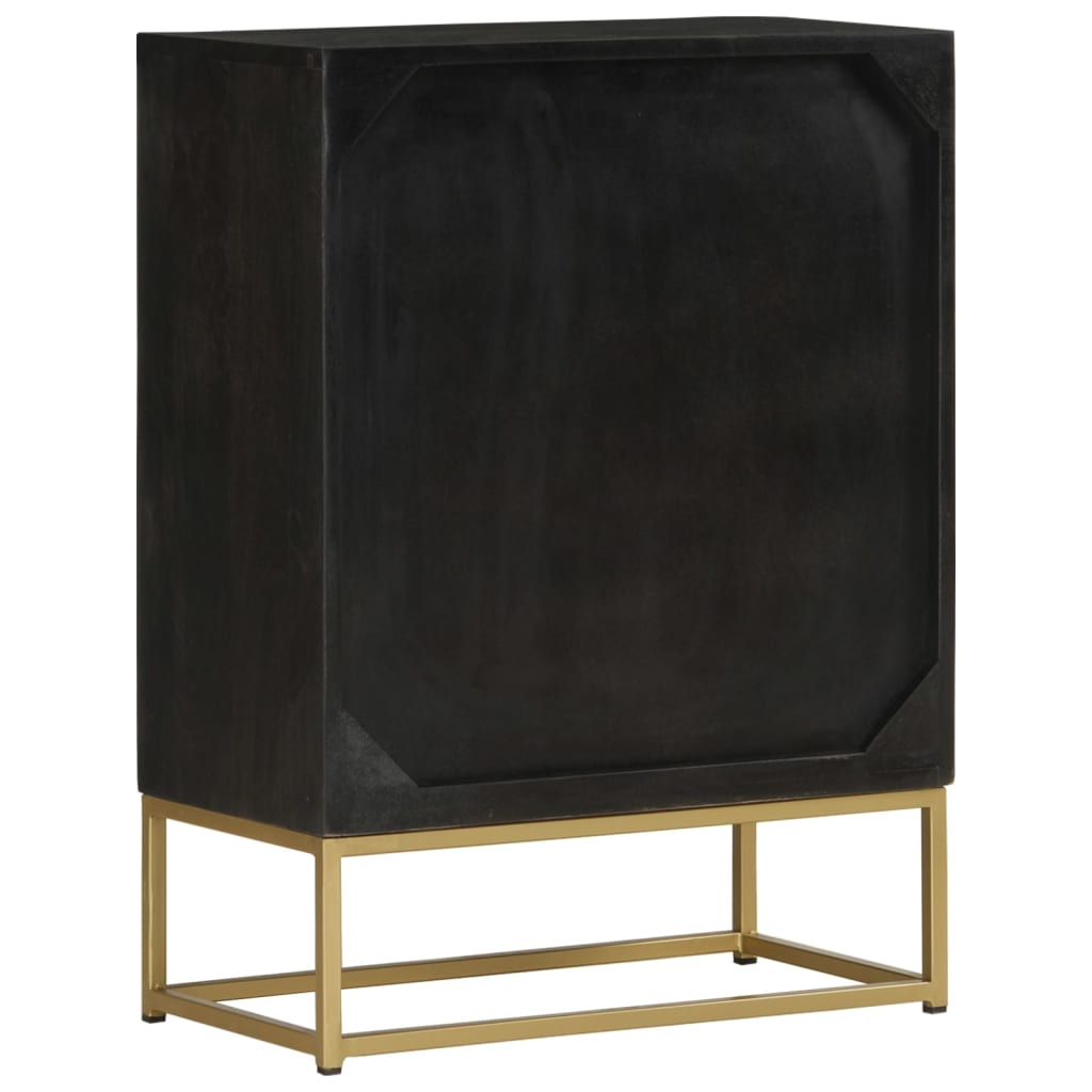 vidaXL Servantă cu 2 uși, negru/auriu, 55x30x75 cm, lemn masiv mango