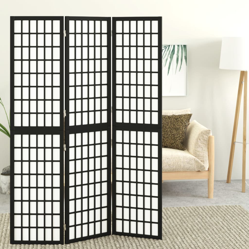vidaXL Paravan pliabil cu 3 panouri, stil japonez, negru, 120x170 cm vidaXL Paravan pliabil cu 3 panouri, stil japonez, negru, 120x170 cm