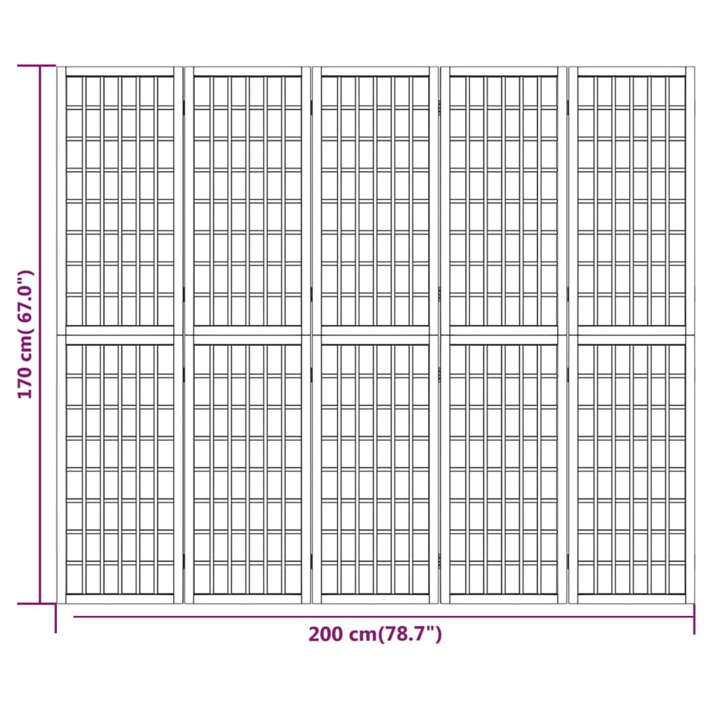 vidaXL Paravan pliabil cu 5 panouri, stil japonez, negru, 200x170 cm vidaXL Paravan pliabil cu 5 panouri, stil japonez, negru, 200x170 cm