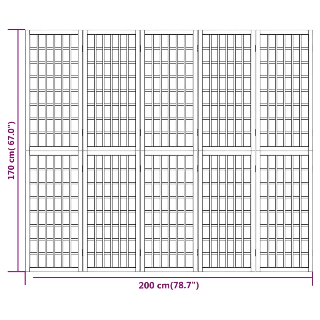 vidaXL Paravan pliabil de cameră, 5 panouri, 200x170 cm, stil japonez
