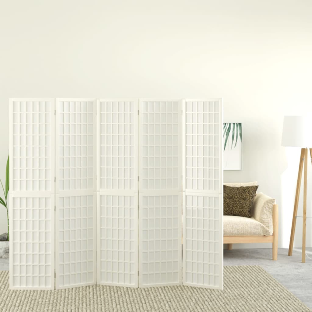 vidaXL Paravan pliabil cu 5 panouri, stil japonez, alb, 200x170 cm vidaXL Paravan pliabil cu 5 panouri, stil japonez, alb, 200x170 cm